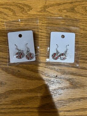 Silver and Red Baseball Dangle Earrings - Women Jewelry Earrings
